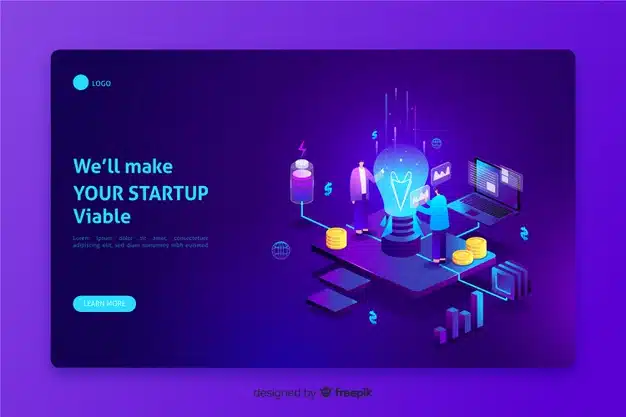 Isometric startup landing page Free Vector