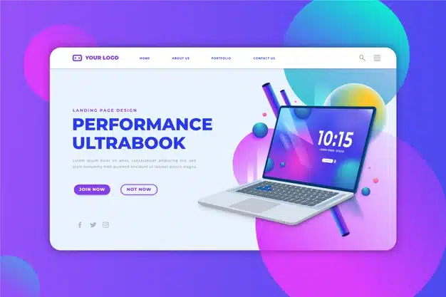 Landing page with laptop Free Vector