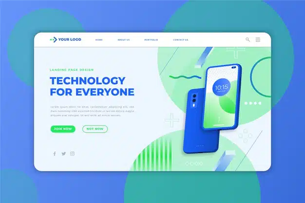 Landing page with smartphone Free Vector