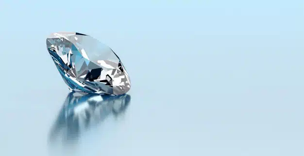 One round diamond placed on reflection background, 3d rendering. Premium Photo