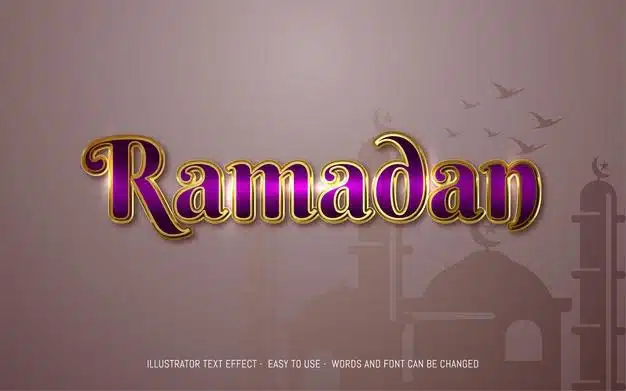 Ramadan 3d text editable style effect template Premium Vector