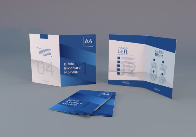 Realistic a4 bifold brochure paper mockup with gray Premium Psd