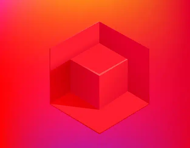Red cube on gradient background. webpage template Premium Vector