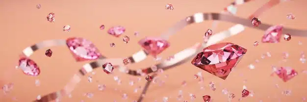 Ruby gem diamond group falling background soft focus bokeh 3d rendering Premium Photo