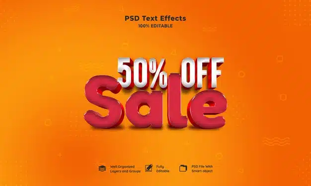 Sale 3d text effect Free Psd