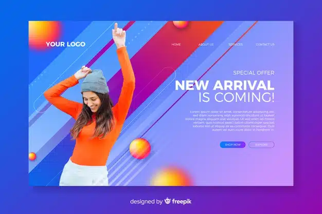 Sales abstract landing page with image Free Vector