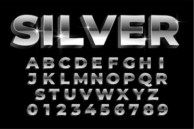 Shiny silver alphabets and numbers set text effect design Free Vector