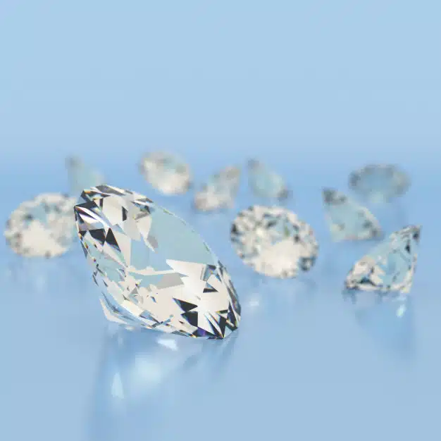 Shiny white diamonds on blue background Premium Photo