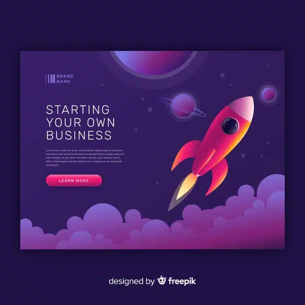 Starting your business rocket landing page Free Vector