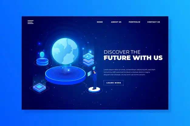 Technology concept landing page template Free Vector