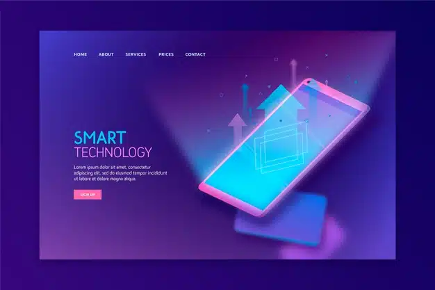 Template for landing page with smartphone Free Vector