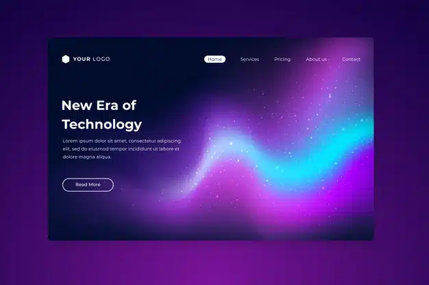Template northern lights landing page Free Vector