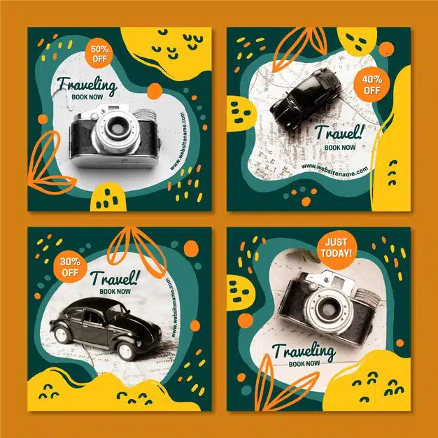 Travel instagram post collection Free Vector