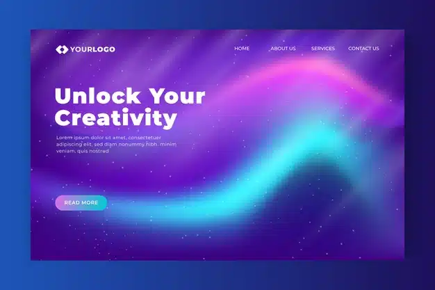 Unlock your creativity northern lights landing page Free Vector