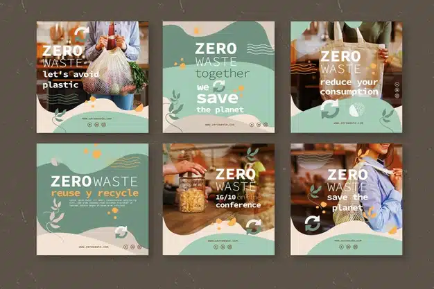 Zero waste instagram posts template Premium Vector
