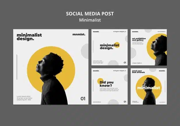 Instagram posts collection in minimal style for art gallery with man Free Psd