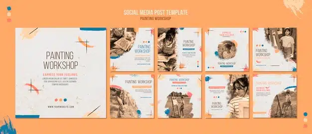Painting workshop social media posts template Free Psd