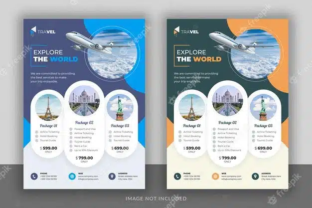 Business flyer design and brochure cover page template for travel agency Premium Psd