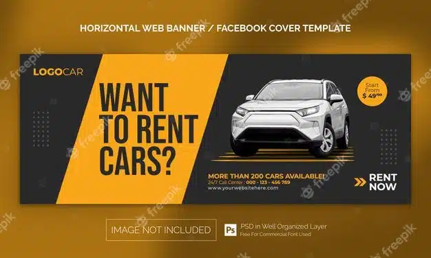 Car rental sale horizontal banner or facebook cover advertising template Premium Psd