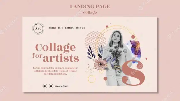Collage for artists landing page template Premium Psd