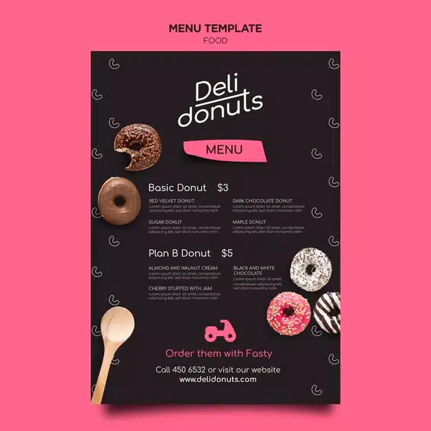 Delicious donuts menu template Free Psd