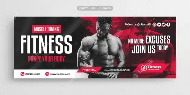 Fitness gym training facebook timeline cover and web banner template Premium Psd