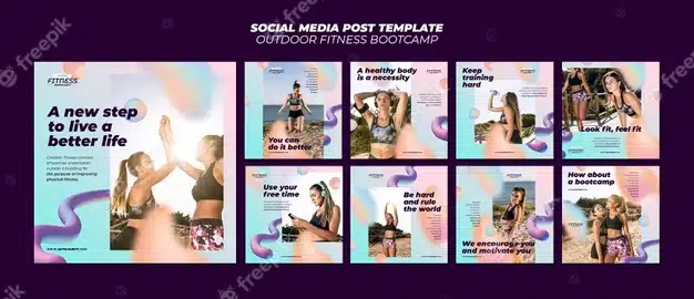 Instagram posts collection for fitness outdoors Premium Psd