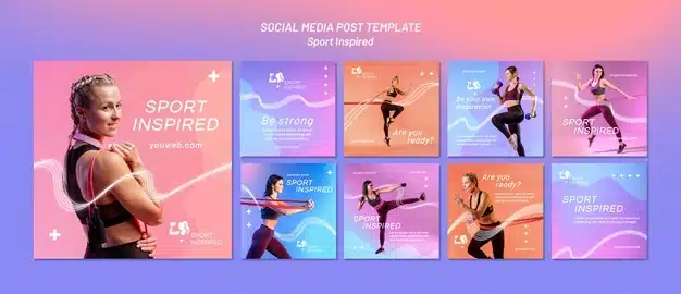 Instagram posts collection for fitness training Premium Psd