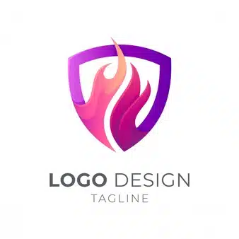 Shield with fire logo template Premium Vector