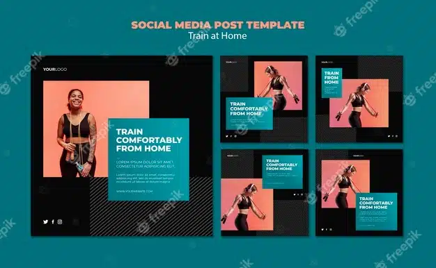 Train at home concept social media post template Premium Psd