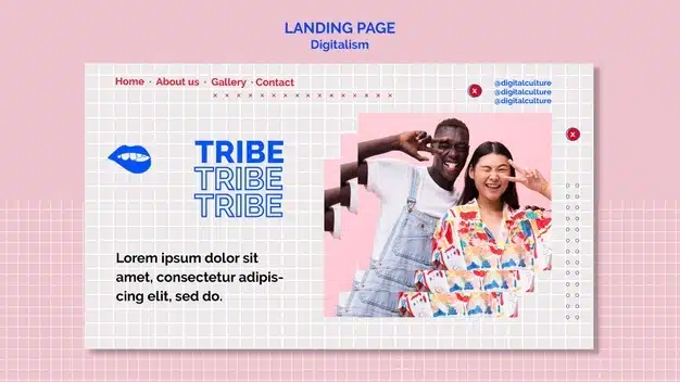 Tribe man and woman digitalism landing page Premium Psd