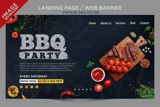 Vintage bbq house landing page or web banner series Premium Psd