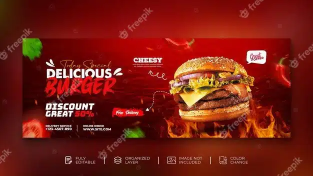 Delicious burger and food menu social media promotion web banner instagram post template free psd Premium Psd