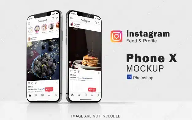 Double phone of social media mockup on smartphone Premium Psd