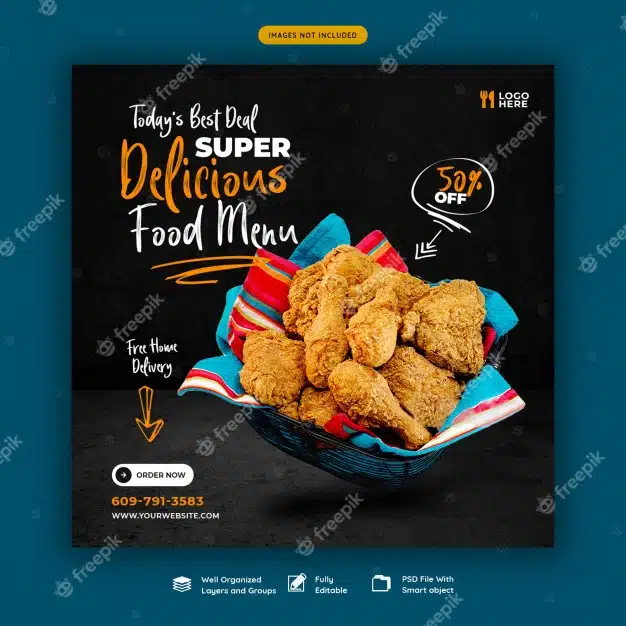 Food menu and restaurant social media banner template Premium Psd
