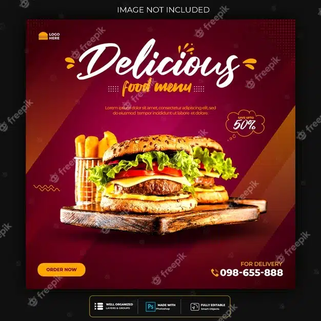 Food social media promotion and instagram banner post design template Premium Psd