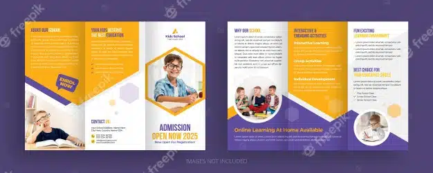 Kids school admission trifold brochure template Premium Psd