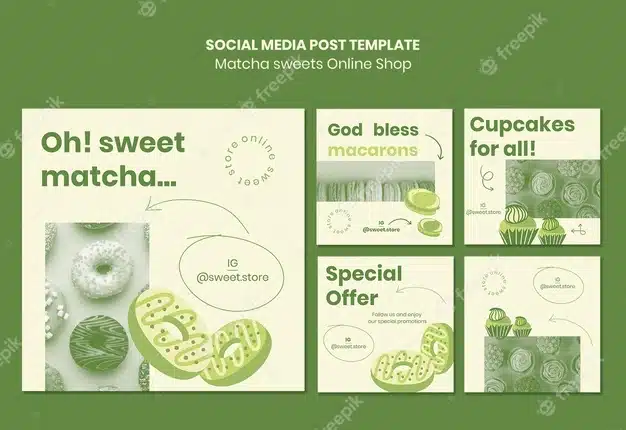 Matcha sweets social media post template Premium Psd