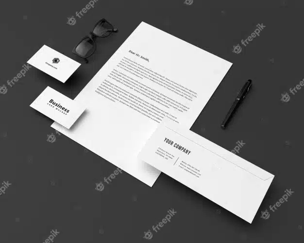 Paper with business cards and envelope mockup Premium Psd