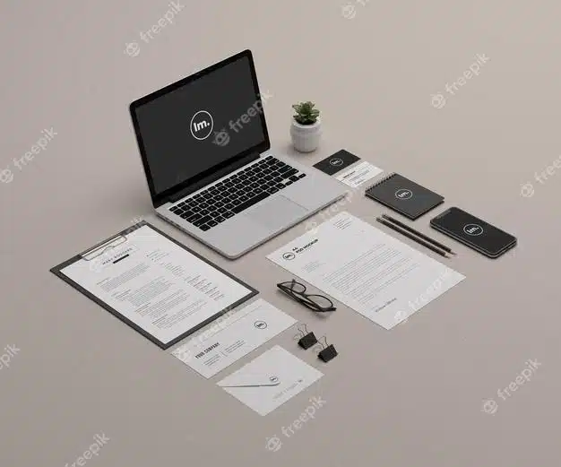 Perspective stationery and branding mockup design isolated Premium Psd