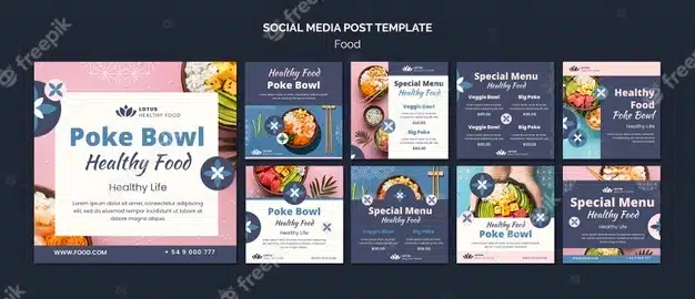 Poke bowl meal insta social media post design template Premium Psd