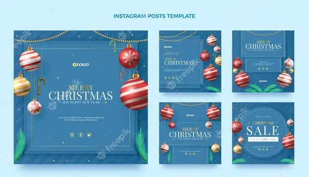 Realistic christmas instagram posts collection Premium Vector