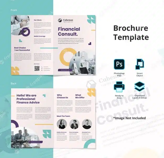 Simple abstract finance consultant bifold brochure template Premium Psd