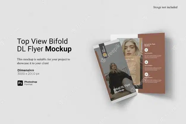 Top view bifold dl flyer mockup design isolated Premium Psd