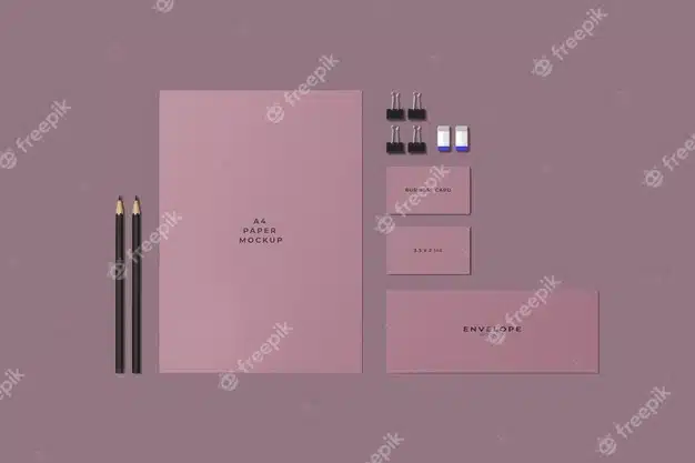 Top view on various stationery mockup Premium Psd