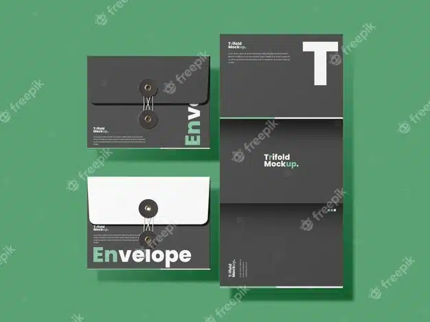 Trifold and envelope mockup Premium Psd
