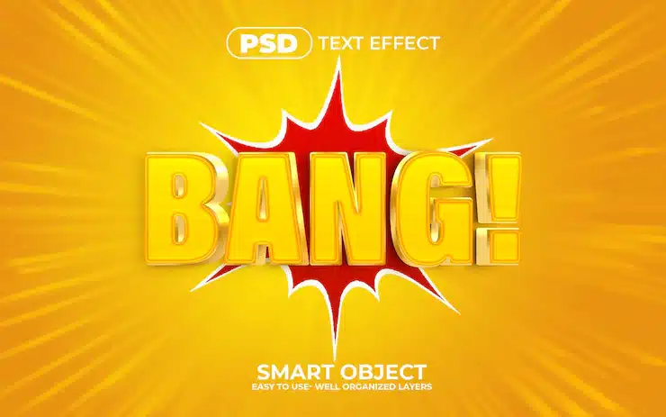 Bang 3d editable text effect style premium psd template with background Premium Psd