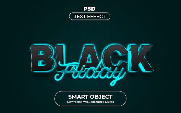 Black friday 3d editable text effect style premium psd template with background Premium Psd