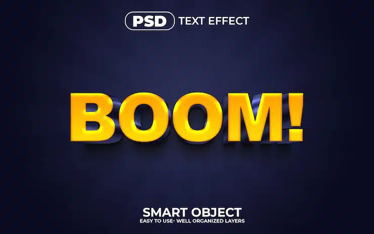 Boom 3d editable text effect style premium psd template with background Premium Psd
