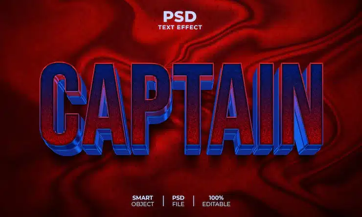 Captain 3d editable text effect Premium Psd